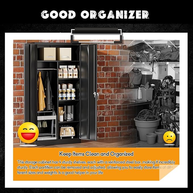 Greenvelly Metal Storage Wardrobe Cabinet with Doors, Black 72” Steel Wardrobe Closet, Employees Locker Closet Clothing Coat Steel Wardrobe Cabinet with Hanging Rod for Home Office Room School
