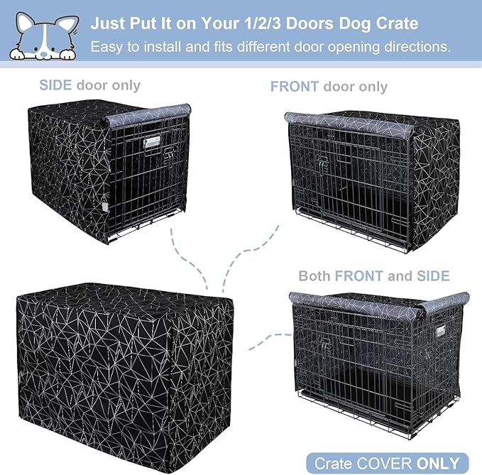 Explore Land Pattern Dog Crate Cover for 18 Inches Wire Cage, Heavy-Duty Polyester 1 2 3 Doors Standard Metal Pet Kennel Enclosure (Brief Polygonal)
