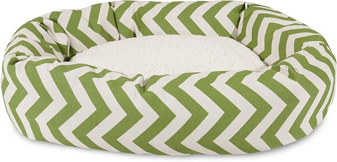 Majestic Pet 40 Inch Chevron Sherpa Calming Dog Bed Washable – Cozy Soft Round Pet Bed with Spine for Head Support - Fluffy Donut Bed 40x29x9 (inch) – Large - SAGE