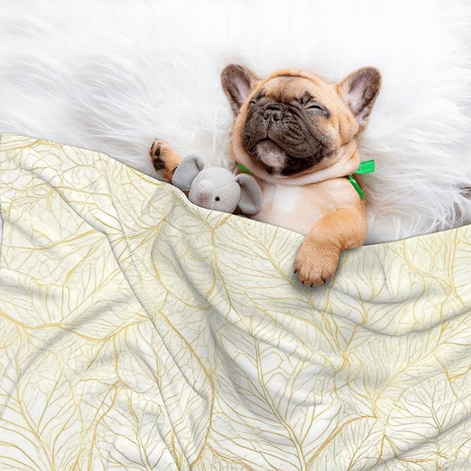 Waterproof Dog Blanket Soft Pet Blanket for Puppy Cat, Fleece Cat Throw Blankets for Furniture Bed Couch Sofa Reversible - Elegant Gold Leaf Pattern