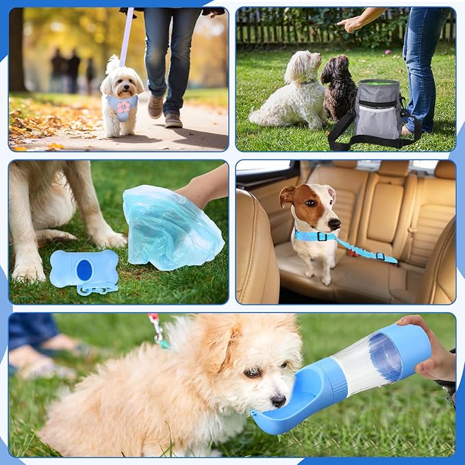 Abbylike 50 Pcs Puppy Supplies Starter Kit for Small Dogs Puppy Essentials Includes Leash, Bowls, Teeth Brushes, Water Bottle, and More Accessories for Dogs Pet Day Welcome Gift(Blue)