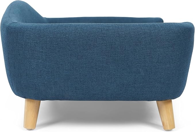 Dog Sofa Couch Bed for Small Dogs, Durable Fabric Rectangle Pet Sofa with Soft Cushion, Modern Elegant Elevated Mini Dog Couch Bed with Backrest and Armrests, Navy Blue