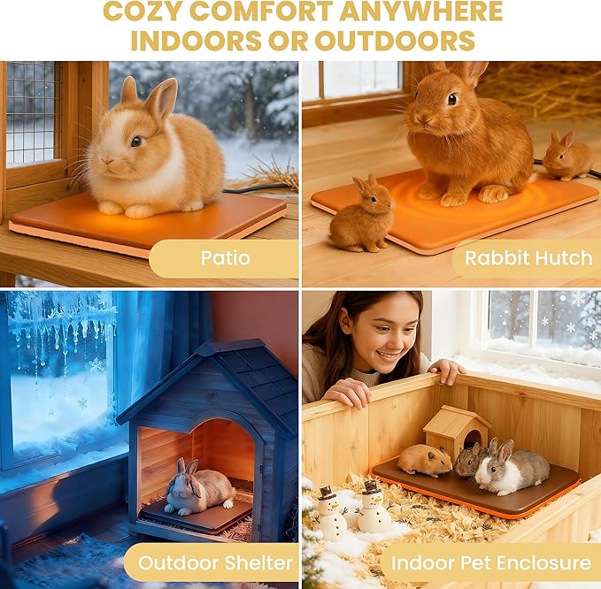 Small Animal Heating Pad, Small Animal Bed, Outdoor/Indoor Winter Thermal Heating Pad for Rabbits, Guinea Pigs & Chickens, Waterproof & Chew-Resistant, 20W, Energy-Efficient, 11.8 x 8.2 in