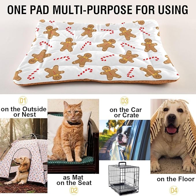 Christmas Cookie Gingerbread Man Pet Bed Cute Dog Bed Mat Absorbing Non Slip Pad Pet Sleeping Mat for Small, Medium, and Large Dogs Puppy Cat 24 in x 18 in