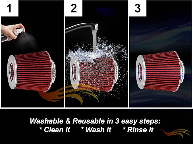 Rtunes Racing Universal Clamp-On Air Filter, Standard Cone, Dry Washable Design