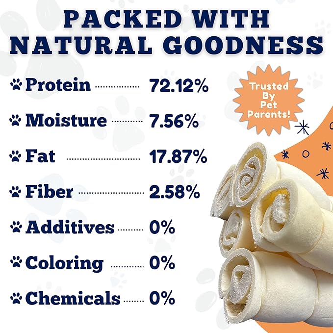 Amazing Dog Treats - Beef Cheek Rolls (Mega Thick 4" - 6 Pcs) - Safe Rawhide Alternative Dog Chew - Great for Power Chewers - Long Lasting Dog Chew - Retriever Rolls for Dogs
