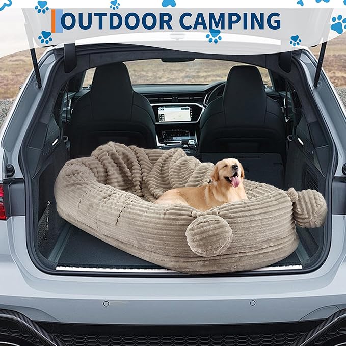 GarveeHome Human Sized Dog Bed, 71" x 45" x 12" Large Dog Bed with 2 Storage Pockets,Faux Fur Orthopedic Pet Bean Bed for Adults & Giant Pets - Khika