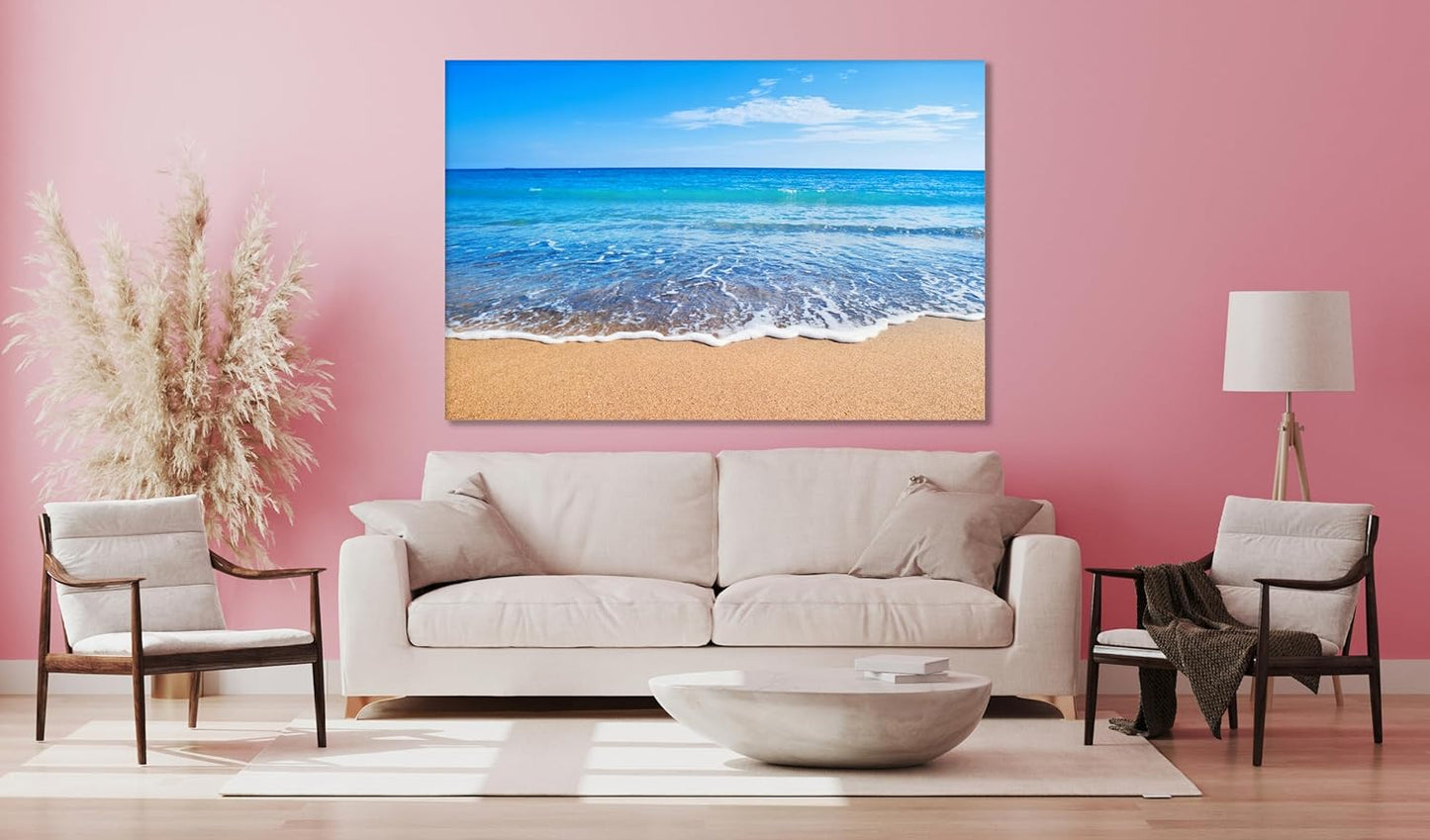 Nature Wall Art Prints - Ocean Forest Mountain Lake Canvas Landscapes - Small to Extra Large Living Room Bedroom Kitchen Bathroom Décor (Sandy Ocean Beach, 20L" x 30W")