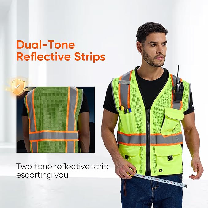 SRsafety High Visibility Vest, Security Vest with 9 Pockets,Mesh Safety Vest for Construction Workers Sanitation Workers