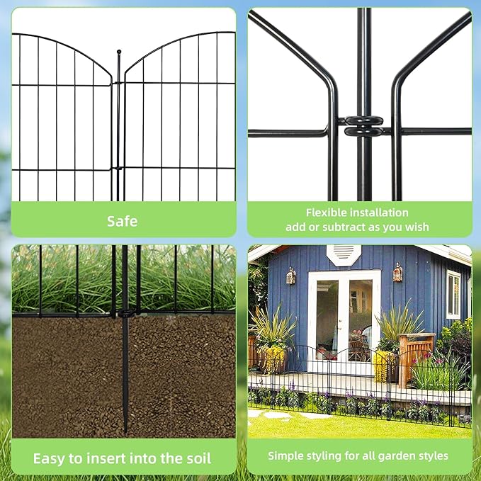 Decorative Garden Fence 24in (H) x20ft (L), 10 Pack No Dig Fence Animal Barrier for Dog, Arched Flower Bed Edging, Wire Border Panel Fencing for Yard Patio Outdoor Decor