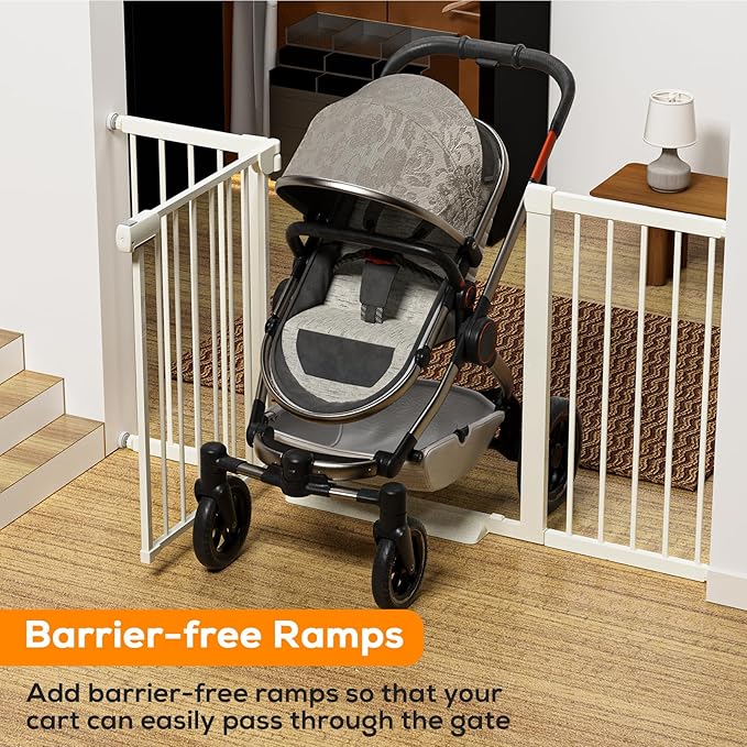 29.5-40.6" Magnetic Baby Gate for Stairs, Baby Safety Essentials, Auto Close Gate for Doorways, Easy Install Pressure Mounted Dog Gate Indoor, Pet Gates for Dogs, White (2 Pack)