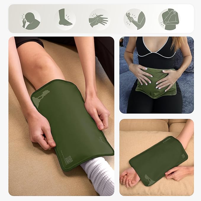 Medium Flexible Gel Ice Packs for Injuries Reusable - Soft Hot and Cold Packs for Injuries for Ankle, Arm, Foot, Leg, Back Pain Relief - 8" x 12" - Green