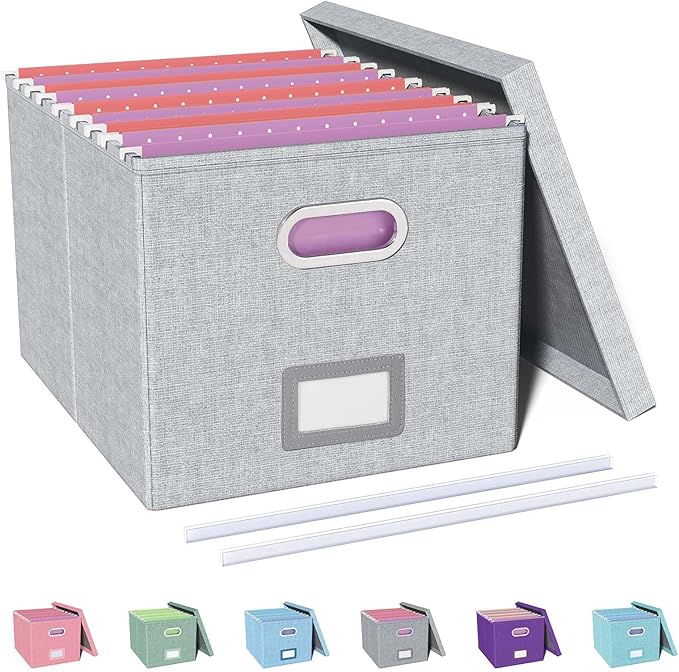 Oterri File Organizer, File Box, File Cabinet for Letter File Folder Storage, Hanging File Organizer for Office/Decor/Home,Document Organizer, 1 Pack,Gray-White-Box Only