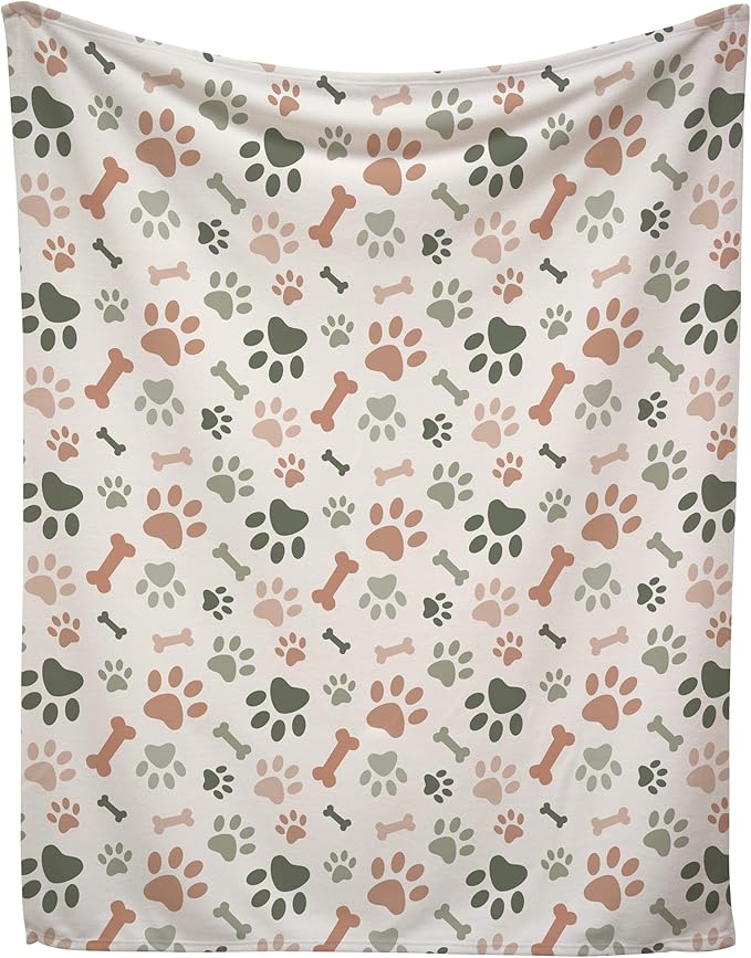 Cream Paw Print Fleece Pet Lightweight Blanket - 60" x 80" - Cute for Dogs - Gifts and Puppy Essentials - Printed in America