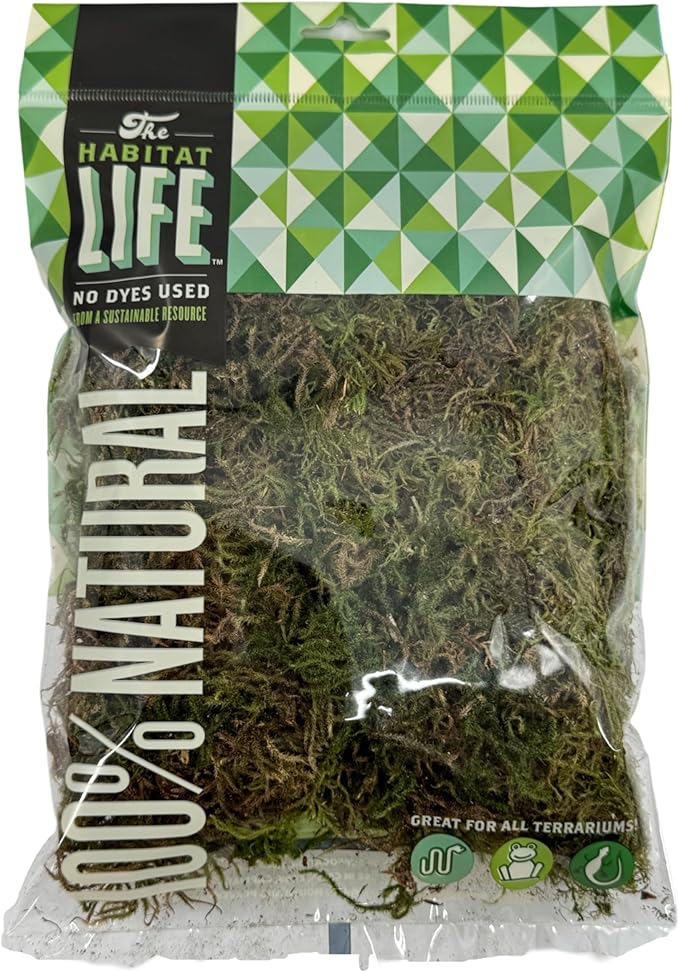 The Habitat Life - Natural Deco Moss - for Reptiles, Amphibians & Invertebrates Terrariums - Humidity Control - Natural Look & Feel - Soft Surface - Dye-Free & Safe - Small - 1 Pack