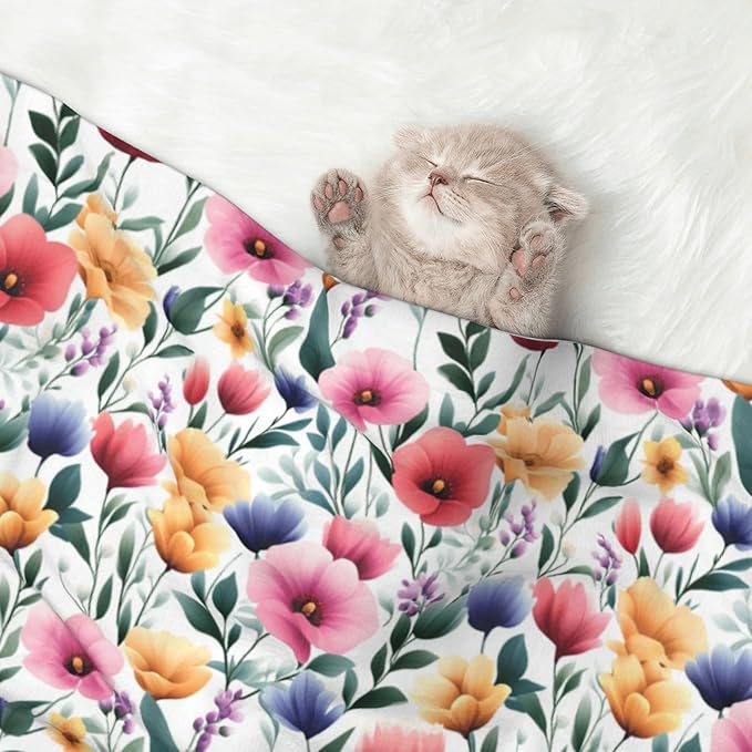 Floral Blanket for Dog Cat - Dog Blankets 40x30 Colorful Flowers Throw Blanket for Couch Sofa Bed