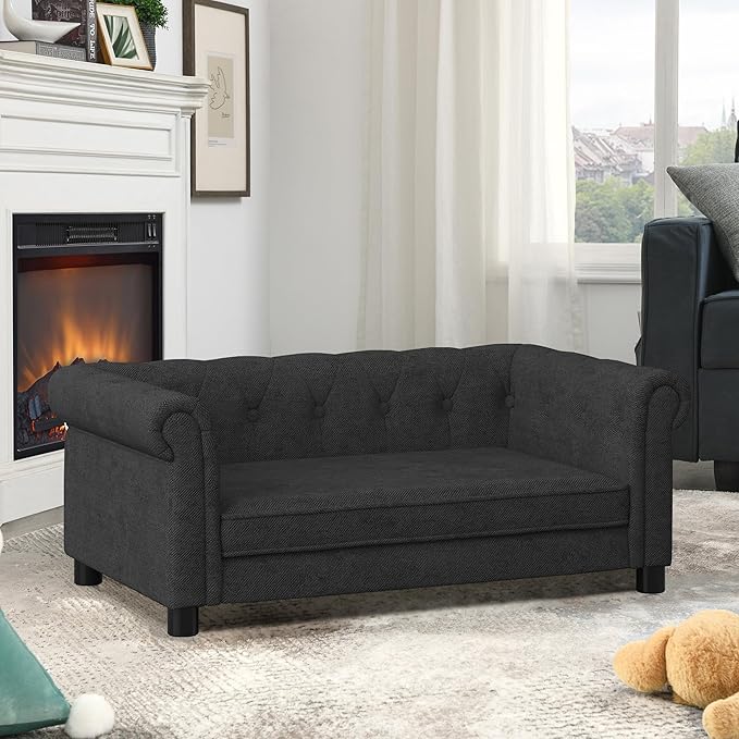 Dog Couch for Large Dogs, Elevated Durable Pet Sofa Bed, 24" W Comfortable Modern and Stylish Dog Sofa Couch with Dry Cleanable Fabric, Furniture for Medium & Large Breed (Black)