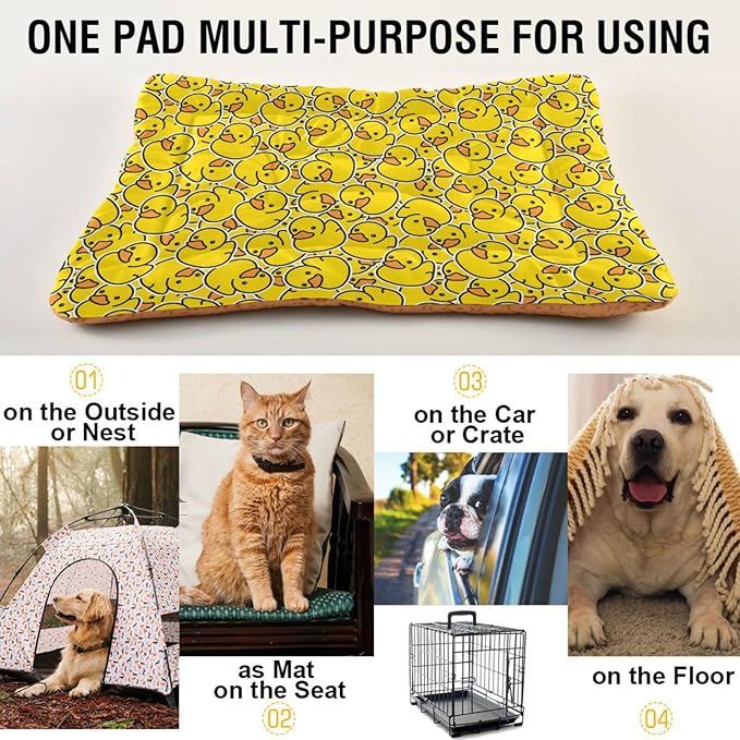 Yellow Duck Cartoon Pet Bed Cute Dog Bed Mat Absorbing Non Slip Pad Pet Sleeping Mat for Small, Medium, and Large Dogs Puppy Cat 24 in x 18 in