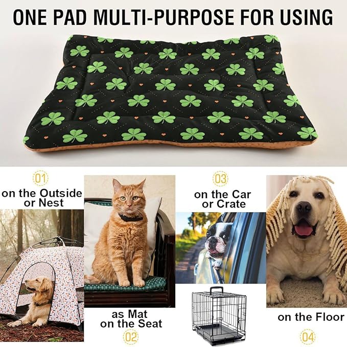 Heart Shamrock Pet Bed Cute Dog Bed Mat Absorbing Non Slip Pad Pet Sleeping Mat for Small, Medium, and Large Dogs Puppy Cat 24 in x 18 in