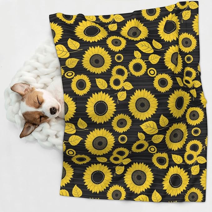Double Sided Pet Throw for Dogs Who Shed, Abstract Yellow Sunflower, Reversible Blanket with Nubby Dot Side Catches Loose Fur for Easier Furniture Cleanup