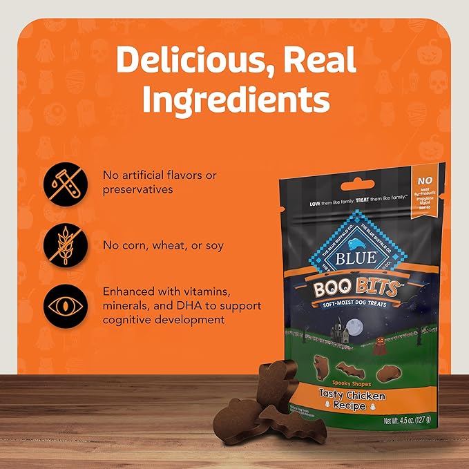Blue Buffalo Boo Bits Soft & Chewy Halloween Dog Treats, Tasty Chicken Recipe, 4.5-oz Bag (Pack of 4)