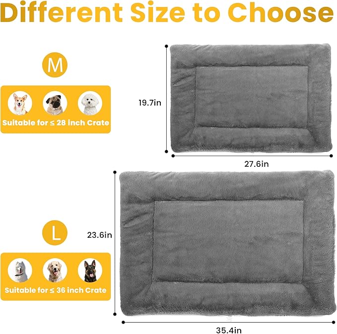 Dog Beds Crate Pad for Large Dogs, Cat Bed Washable Dog Crate Pad Dog Bed Mat Washable Dog Beds Anti-Slip & Anti-Scratch Pet Sleeping Mat(Gray, L)