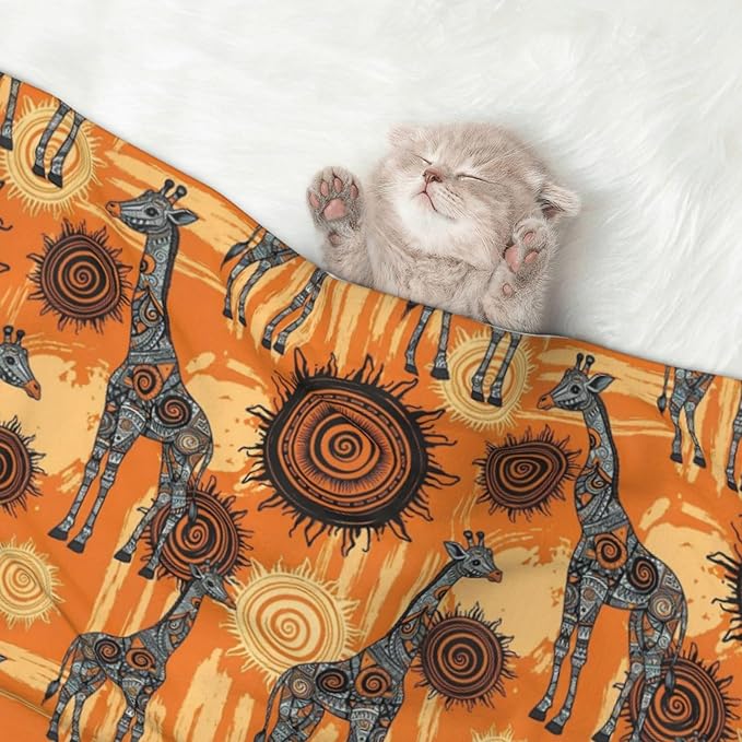Two Sided Plush Pet Blanket for Crates Carriers Home Use, Abstract African Giraffe, Reversible Throw with Cozy Dot Fabric and Silky Reverse for Small Large Pets