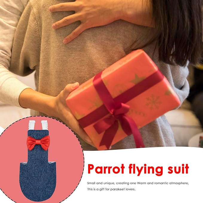 Parrot Clothes - Parrot Diaper & Harness with Adjustable Straps & Elastic Training Rope (1PCS, Denim Blue, L-Code)