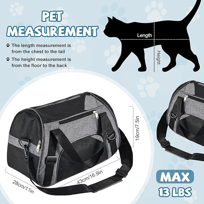Sweetude 4 Pcs Cat Carrier Soft-Sided Pet Carrying Bag for Cat Under 13 Lbs, 16.9 x 11x 7.5 Inch, Portable Foldable Comfortable Bag for Small Pet Travel(Black, Gray)