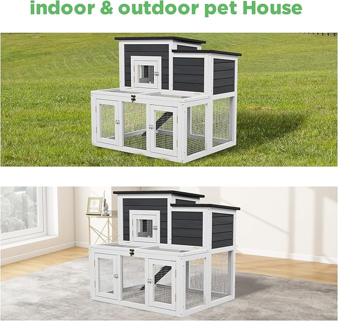 Outdoor Chicken Coops for 2-4 Chickens, All Weather Used Wooden Quail Cage Duck Coop Outdoor with Asphalt Roof, Ramp Openable Top Pull-Out Tray for Small Animals (White2)
