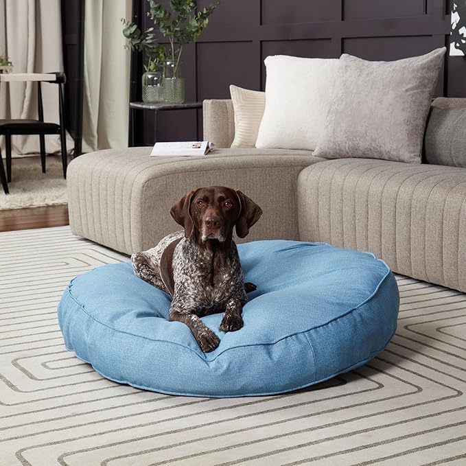 Gordie Round Indoor/Outdoor Pillow Style Dog Bed, Blue Heather, Large