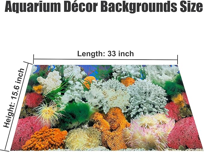 Aquatic Plant Aquarium Background Sticker Coral HD Fish Backgrounds for Aquariums Gravel Stone Fish Tank Wallpaper Decorations 2 Sided 16"x 33"