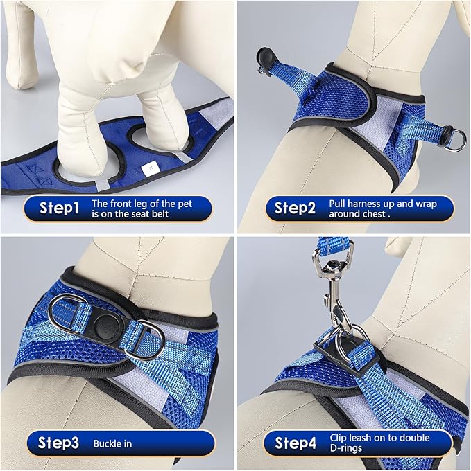 YIMEIS Dog Harness and Leash Set, No Pull Soft Mesh Pet Harness, Reflective Adjustable Puppy Vest for Small Medium Large Dogs, Cats (Royal Blue & Black, Small (Pack of 1)