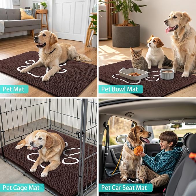 Smiry Dog Door Mat for Muddy Paws, Absorbent Dirt Trapper Non Slip Quick Dry