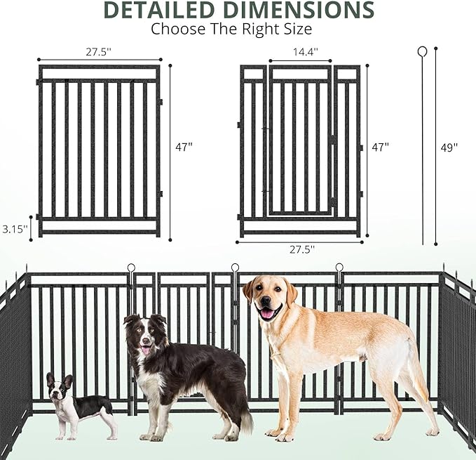 Dog Fence Outdoor Indoor, 47 Inch Height 16 Panels Dog Playpen for Large/Medium/Small Dogs Metal Dog Pen for Yard Camping and RV | Black-Silver