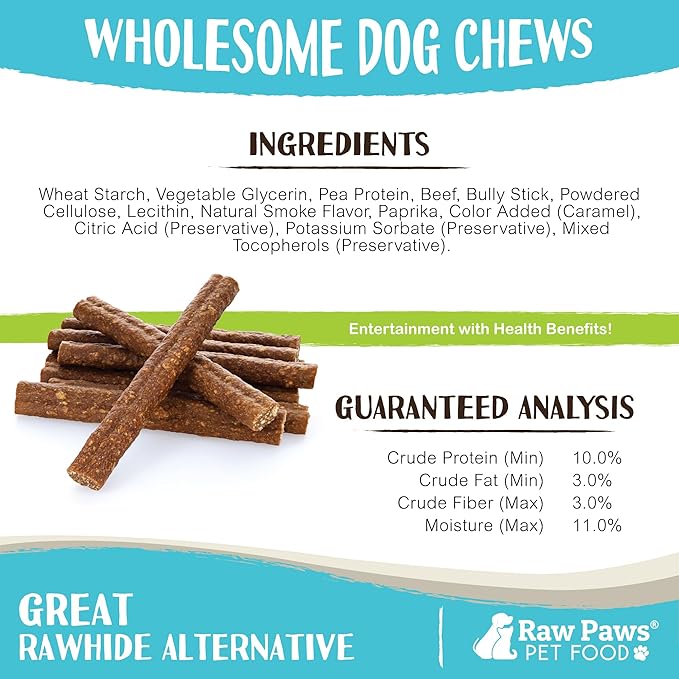 Raw Paws Alternative Soft Bully Sticks for Dogs, 6-Inch (15-Count) - Made in USA - Dog Chews Rawhide Free - Soft Dog Chews for Senior Dogs - Rawhide Free Treats - Puppy Teething