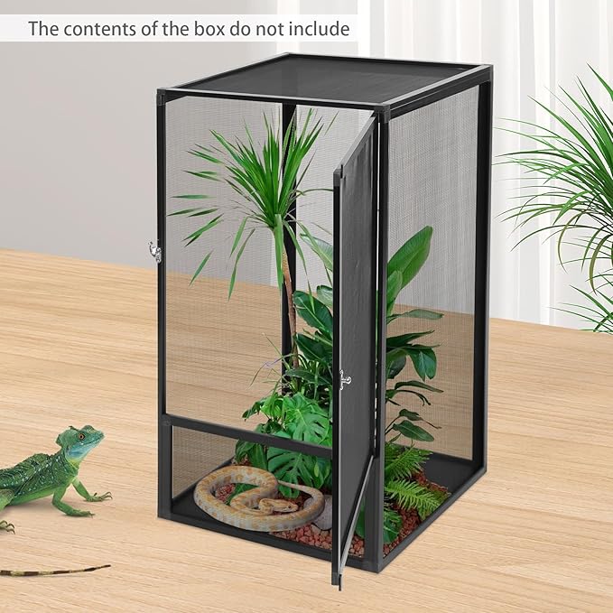 Freestanding Reptile Tank Micro Habitat Terrarium Enclosure with Fine Mesh 17.7 x 17.7 x 31.5in Knock-Down Reptile Habitat Tank with Metal Latch for Chameleons Lizards Snakes Birds Tarantulas