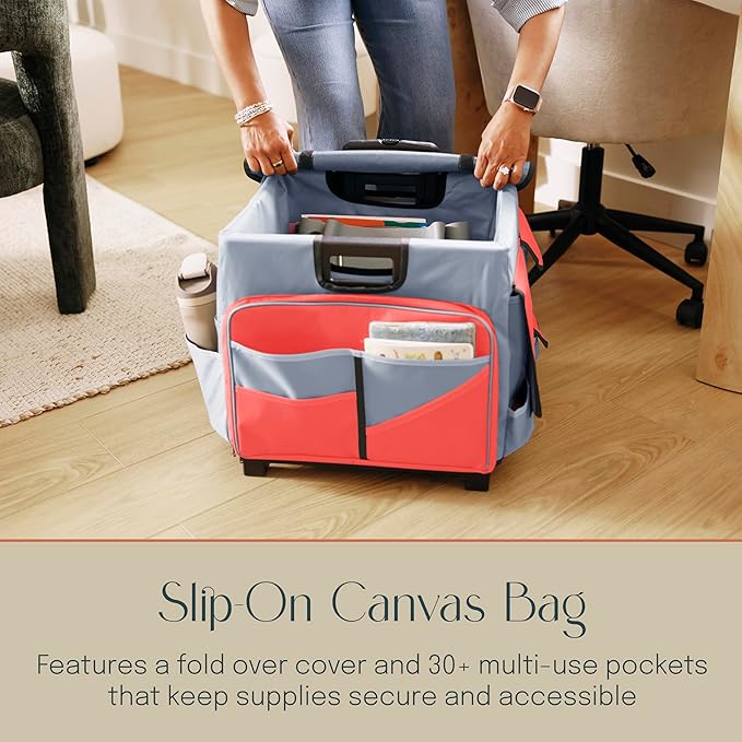 Mobile Utility Cart with Storage Organizer Bag, Rolling Cart, Red/Grey