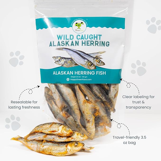 Happy Gluten Free Herring Dog Treats – Wild-Caught Dried Fish for Dogs & Cats – Single Ingredient, High Protein Fish Treats – Made in Alaska (3.5 oz)