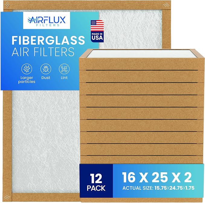 Fiberglass Air Filter -16x25x2Air Filter 12 Pack
