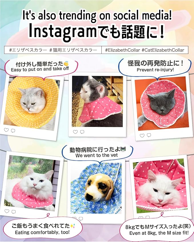 Soft Recovery Cone for Cats, Adjustable Post-Surgery Protective Collar, Comfortable Elizabethan Collar for Cats, Kittens, and Puppies to Prevent Wound Licking, E-Collar (美/首巻/粉/M)