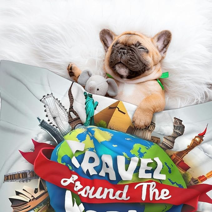 Waterproof Dog Blanket Soft Pet Blanket for Puppy Cat, Fleece Cat Throw Blankets for Furniture Bed Couch Sofa Reversible - Travel Around The World