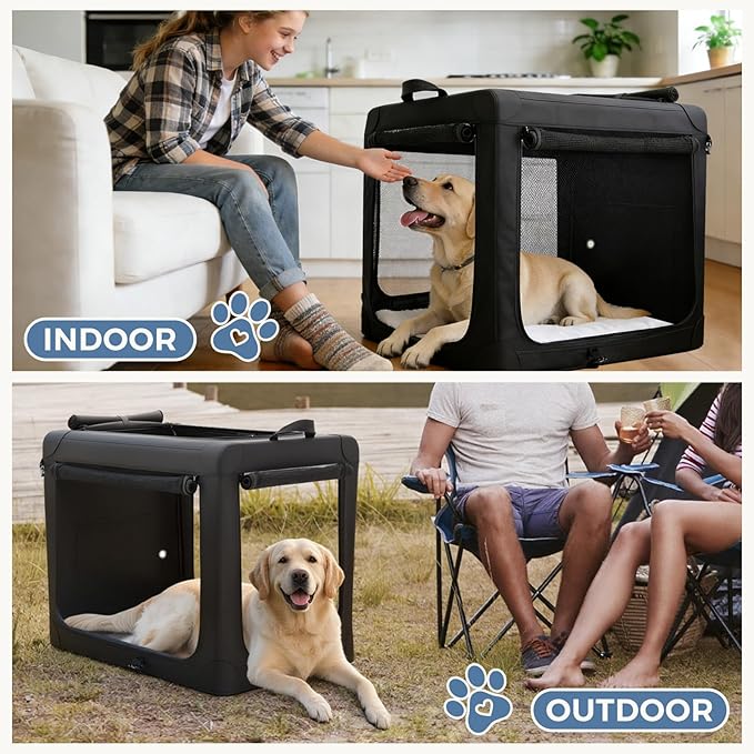 DUMOS Dog Crate 42 Inch Travel Cat Pet Carrier for Extra Large Dog, Portable Foldable Soft Pet Crate with Storage Bag & Washable Pad for Indoor Outdoor Dog Kennel Carrier (XL-80lbs, Black)