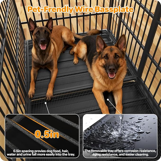 78 Inch Heavy Duty Dog Crate, Indestructible Escape-Proof Dog Kennel for High Anxiety Large Dogs, Strong Metal Pet Cage with Double Doors, Lockable Wheels & Removable Tray, XL XXL XXXL