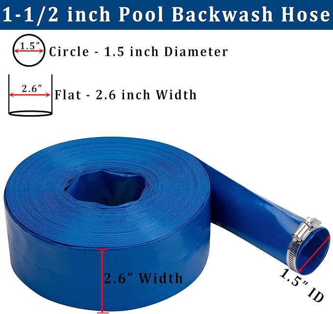 1-1/2 in x 50 ft Pool Backwash Hose Heavy Duty Drain Discharge PVC Lay flat