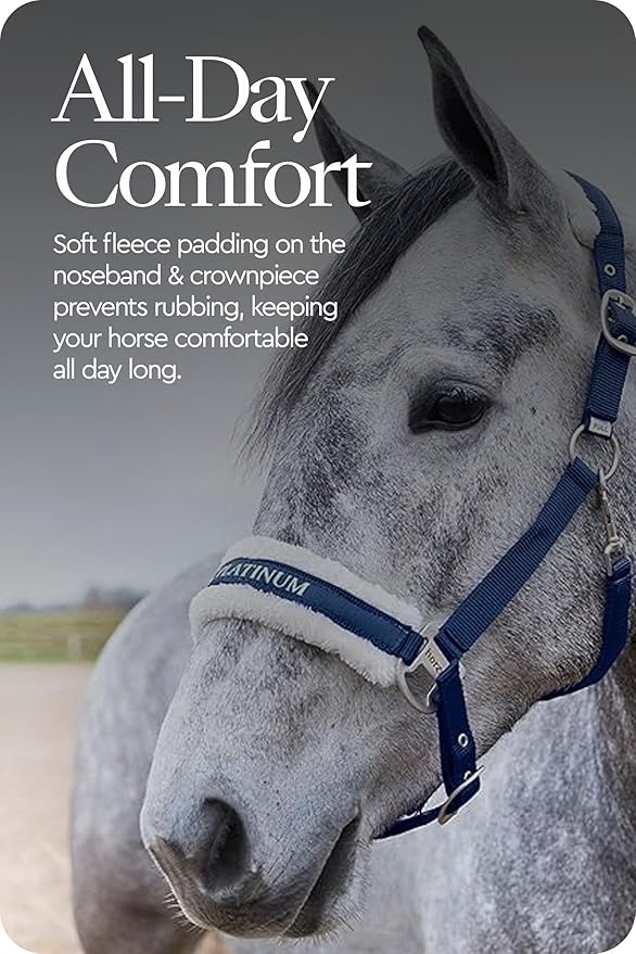 HORZE Howard Soft Fleece Padded Adjustable Polyester Horse Halter - Peacoat Dark Blue - Horse