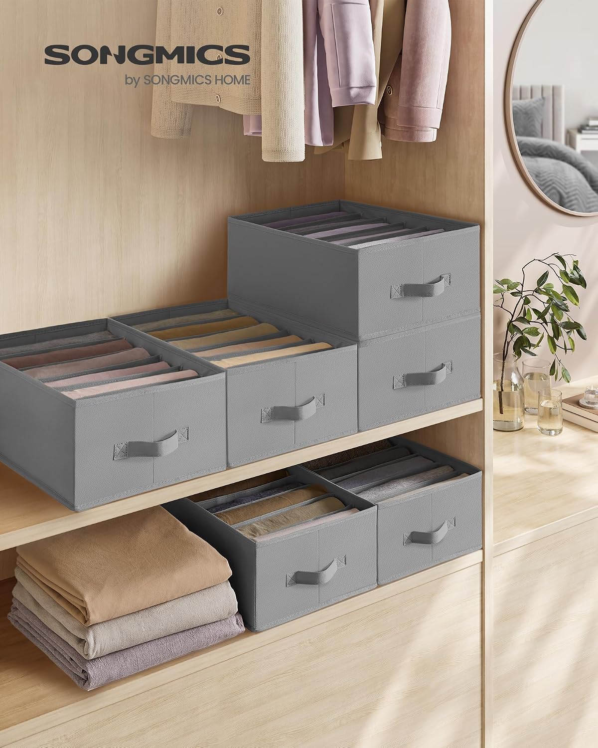 SONGMICS 6 Pack Foldable Wardrobe Clothes Organizers, 6-Compartment