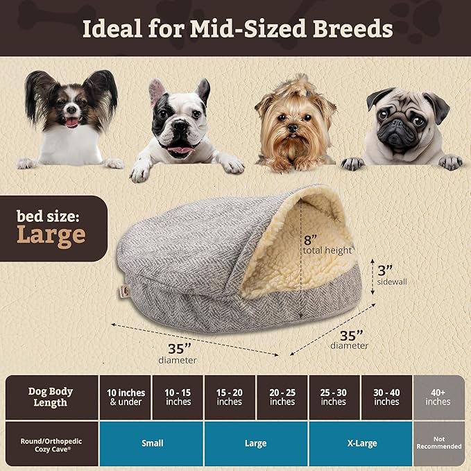 Snoozer Luxury Microsuede Cozy Cave Pet Bed, Show Dog Collection, Large, Palmer Dove