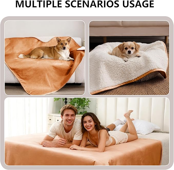 Waterproof Dog Blanket for Small Dog, Leak Proof Pet Couch Sherpa Throw Blankets for Cat, Reversible Sofa Bed Protector Machine Washable-25 x35,Orange