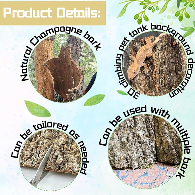 6PCS Cork Terrarium Background 15.7x11.8in Natural Large Cork Bark Backdrop Reptile Climbing Mat Tank Habitat Decor for Spider Lizard Chamelon Turtle Beared Dragon